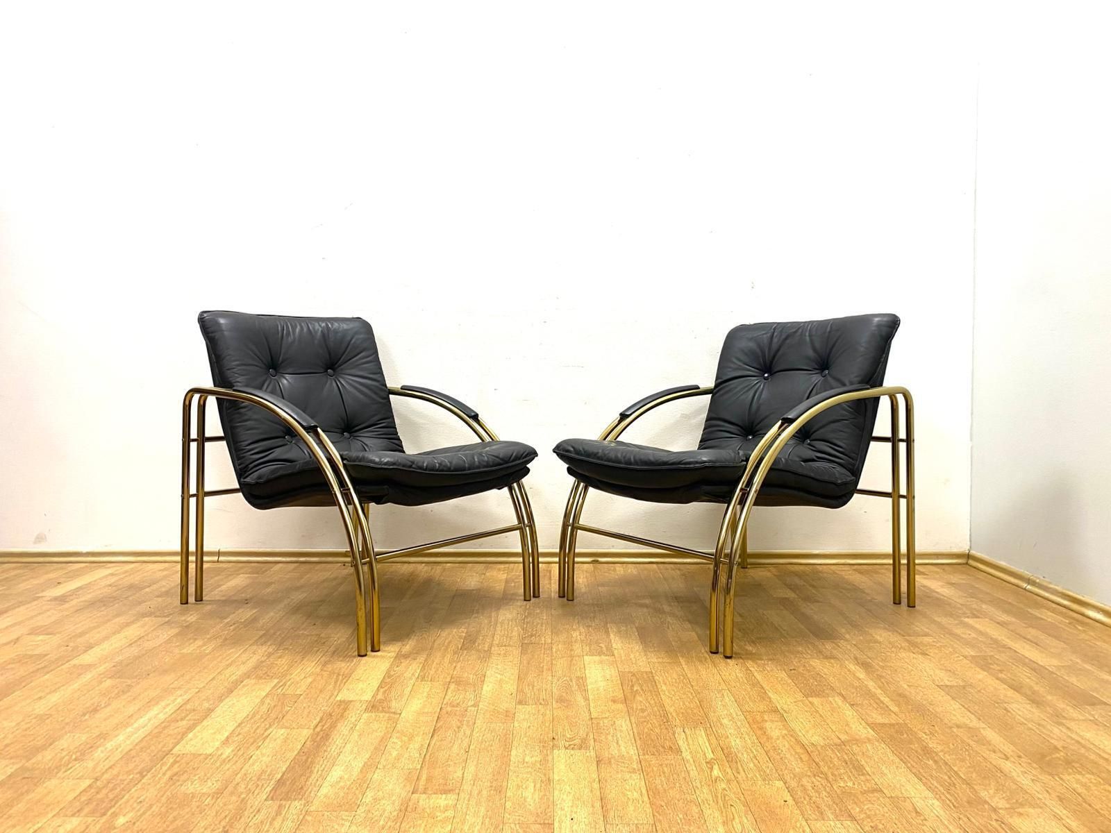 Vintage Leren En Metalen Fauteuils, Jaren 1990, Set Van 2 photo Meubels