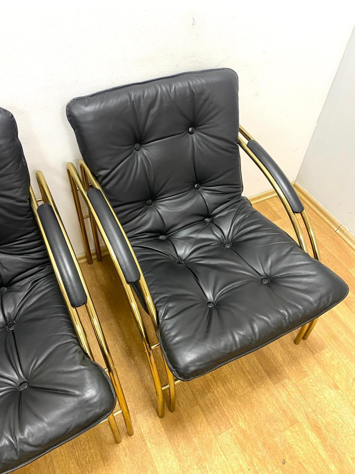 Vintage Leather And Metal Armchairs, 1990s, Set Of 2 photo 1200.0
