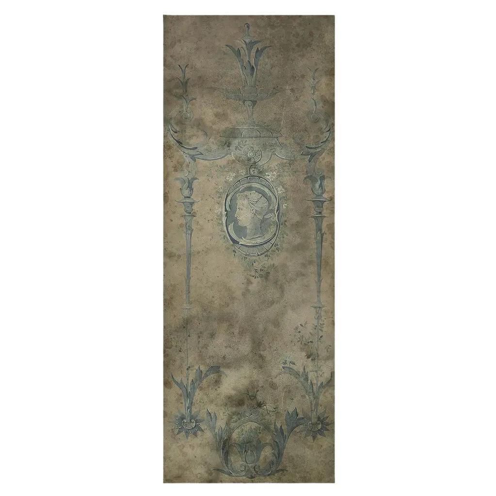 19th Century Style Blue Panoramic On Aged Paper Mounted On Canvas N°2