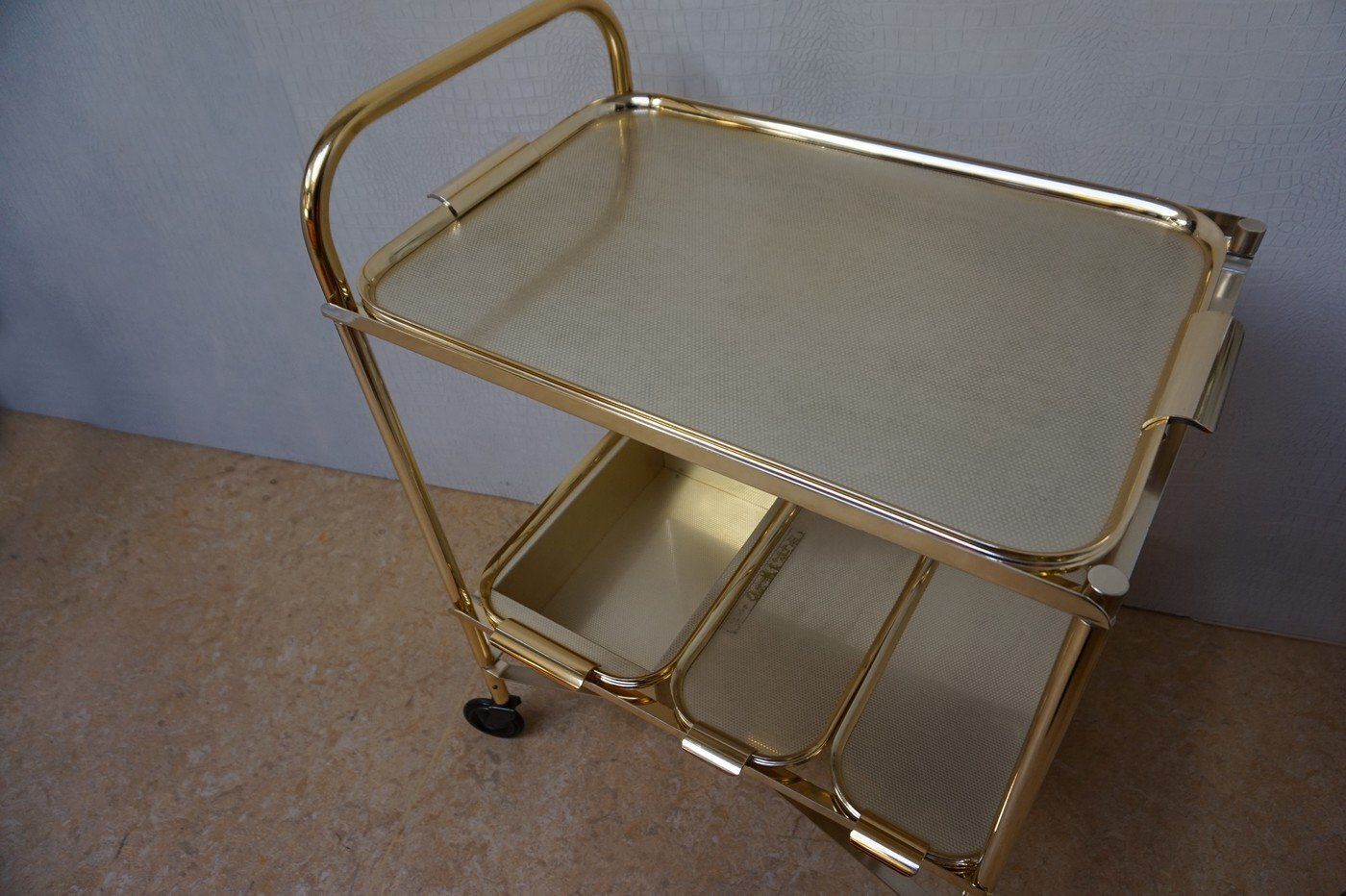 Vintage Hollywood Regency Gold Bar Cart, 1960s photo for sale