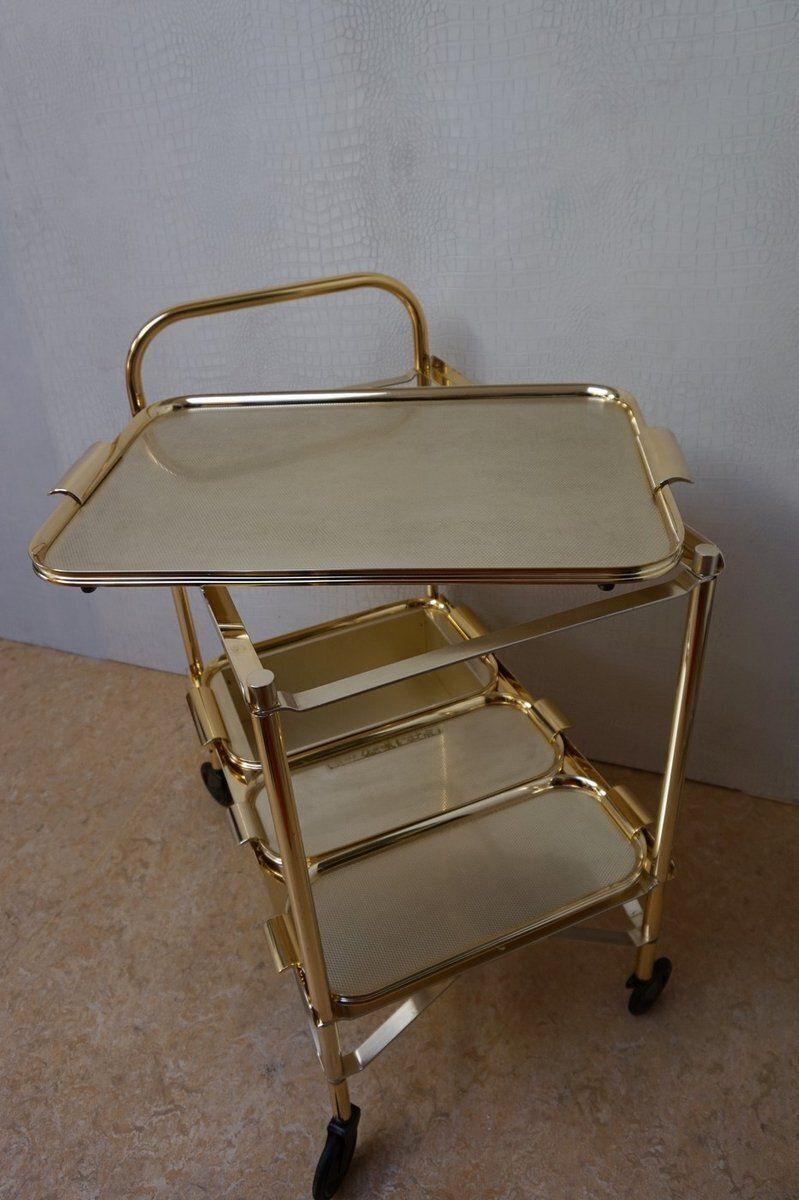 Vintage Hollywood Regency Gold Bar Cart, 1960s photo Furniture