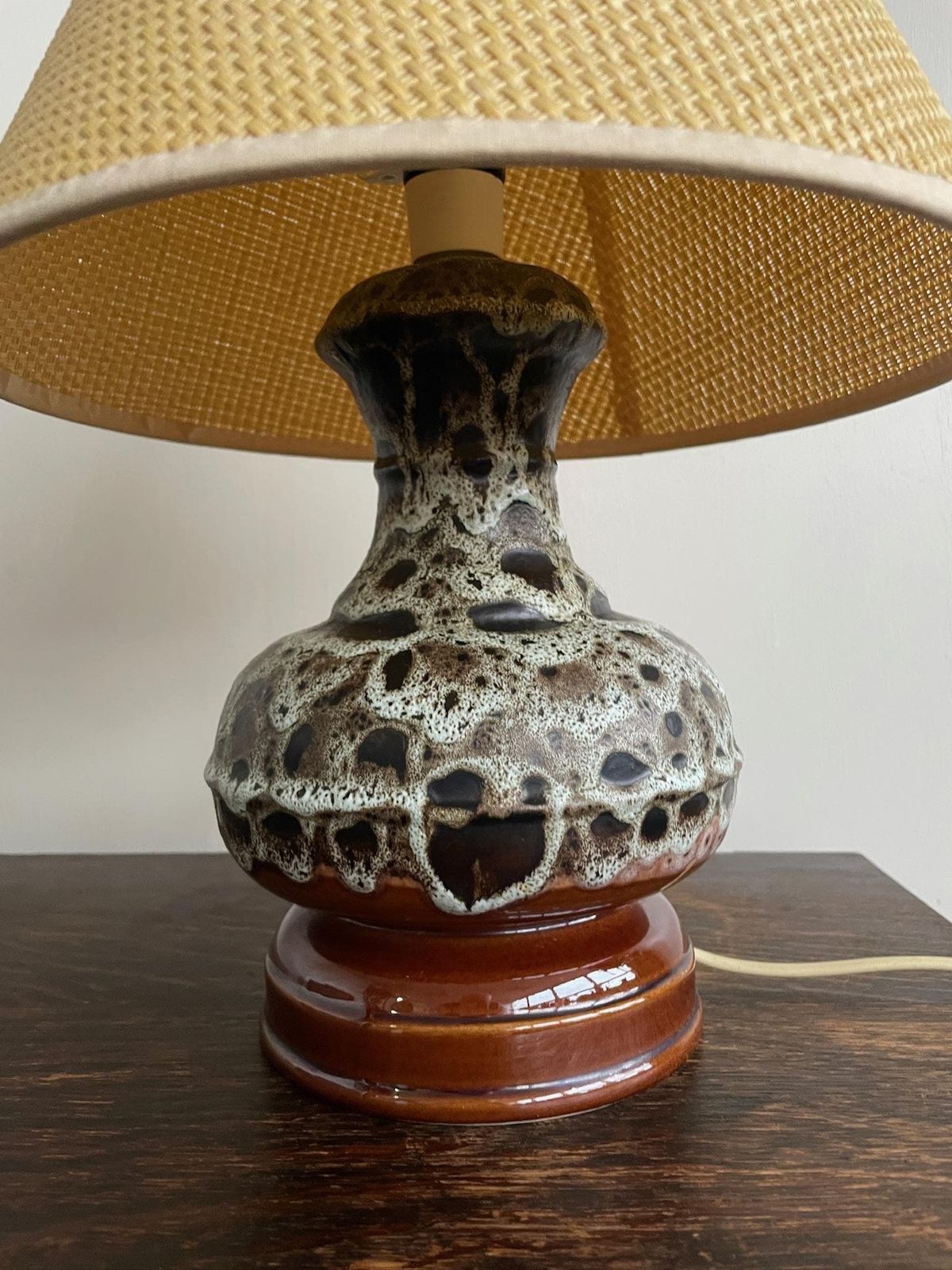 Vintage Mid Century West German Ceramic Lamp And Woven Cream Shade photo furniture