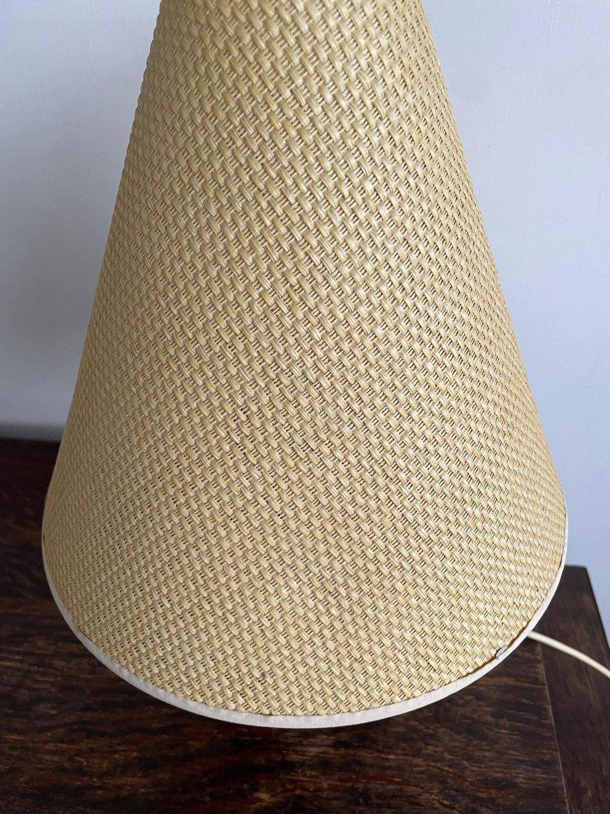 Vintage Mid Century West German Ceramic Lamp And Woven Cream Shade photo for sale