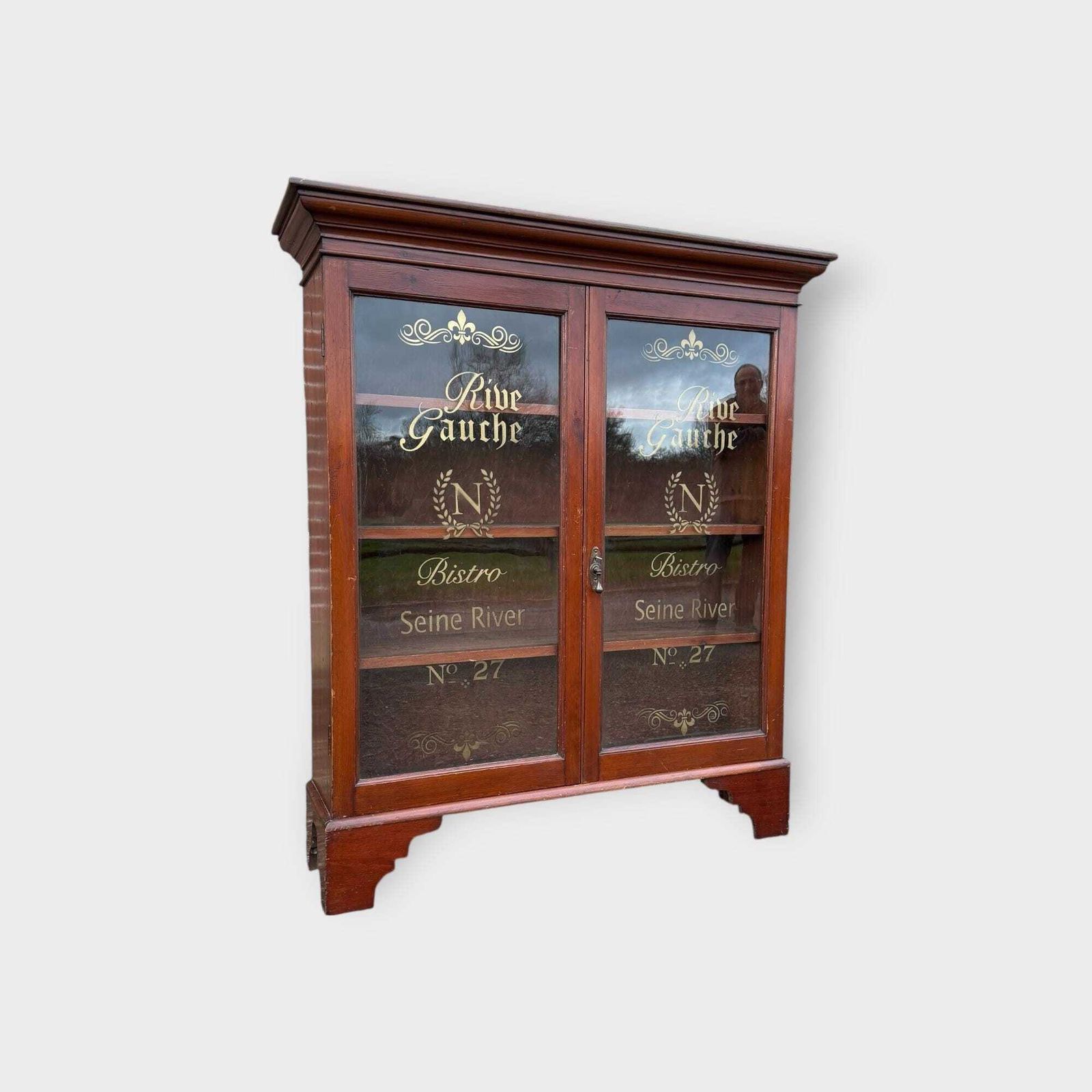 Early 20c 2 Door Glazed Bookcase Cupboard With Later Lettering photo furniture