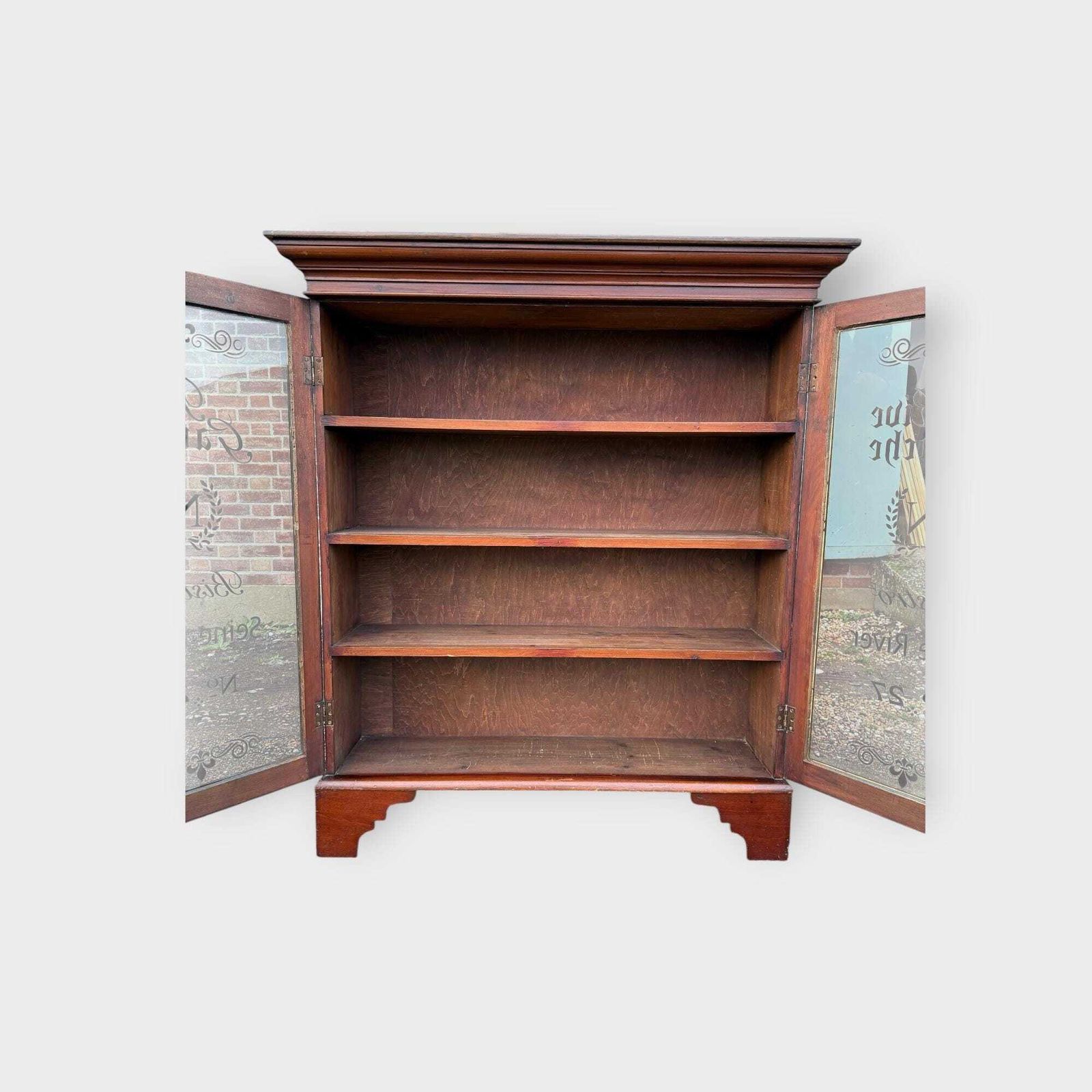 Early 20c 2 Door Glazed Bookcase Cupboard With Later Lettering photo for sale