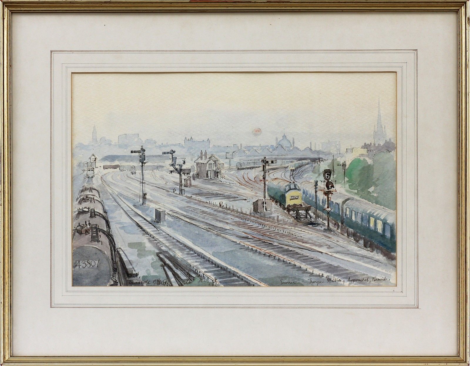 Watercolour By David Poole. Titled "Sunset, Thorpe Station Approaches, Norwich." photo 125.0