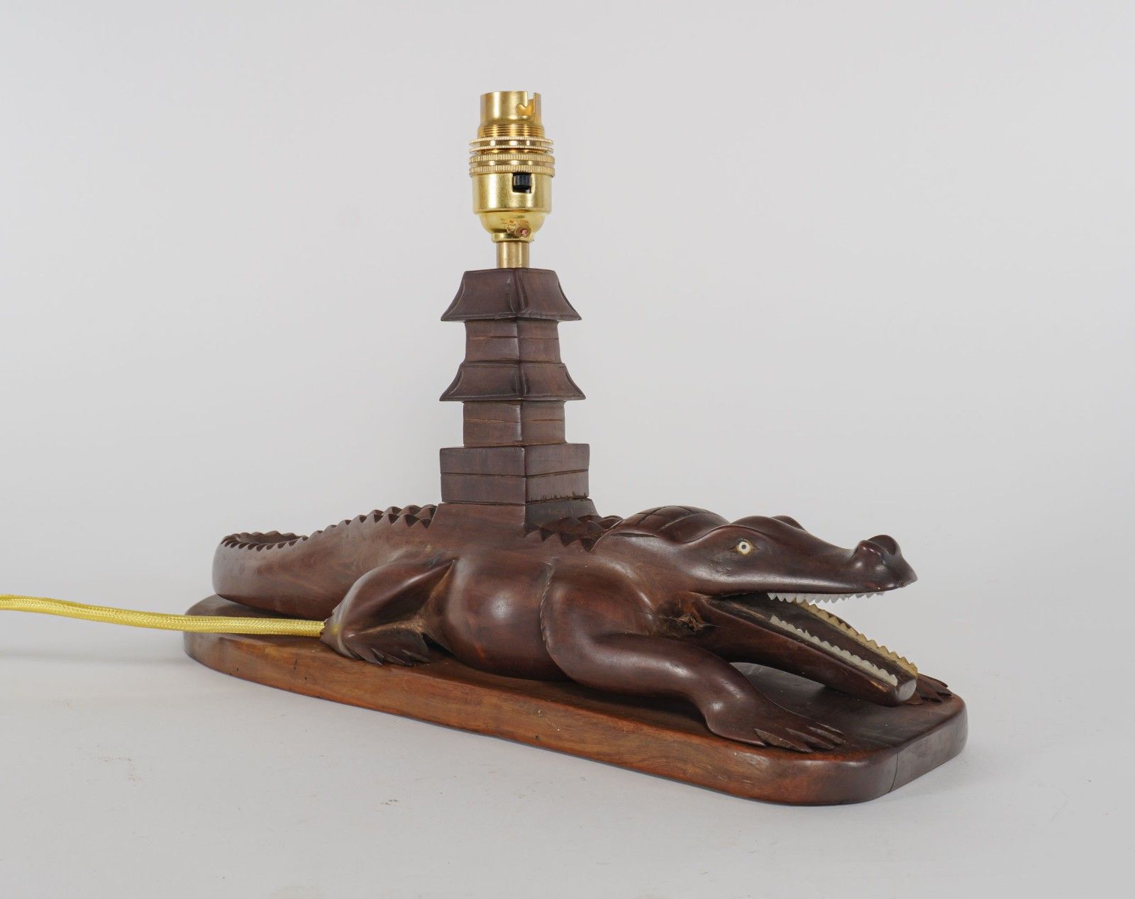 Vintage 1950s Carved Wooden Mahogany Crocodile Table Lamp – Rewired photo furniture