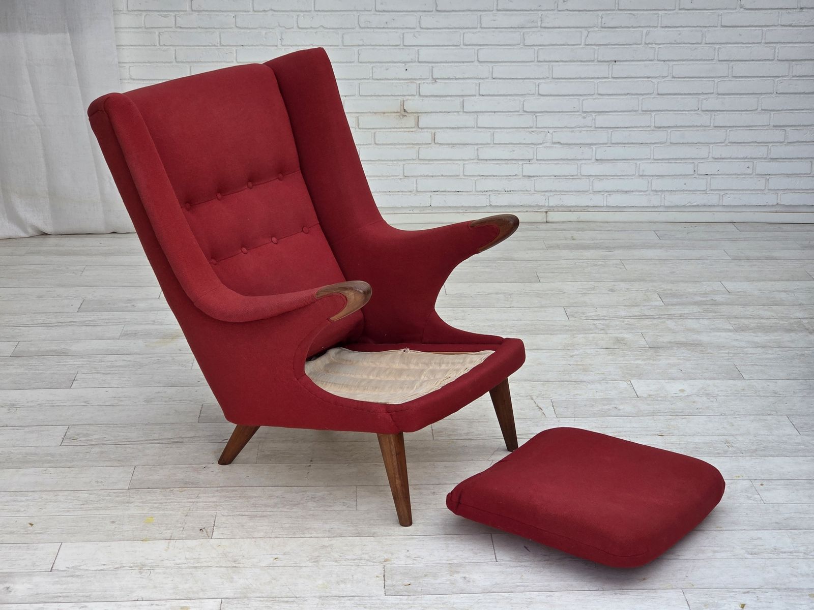 1970s, Danish Design By Bent Møller Jepsen, "Teddy" Chair, Furniture Wool, Teak Wood. photo Furniture