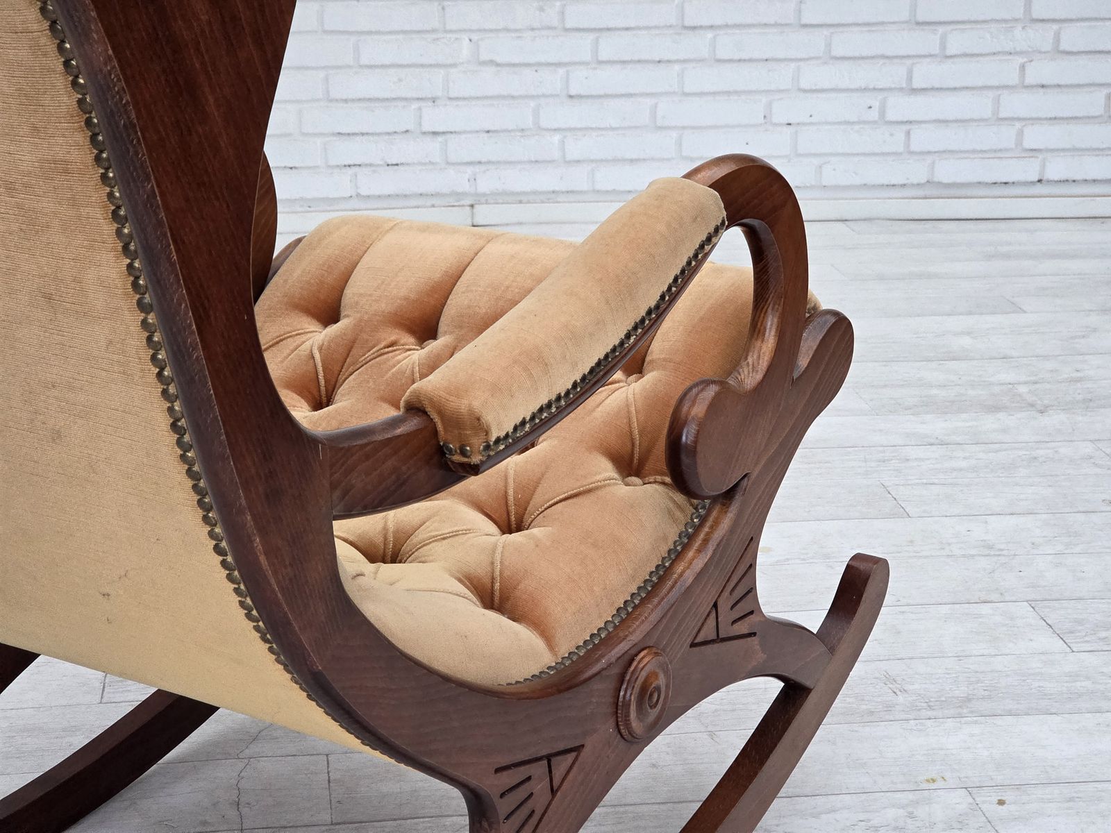 1960s, Scandinavian Rocking Chair, Furniture Velour, Dark Beech Wood. photo Furniture