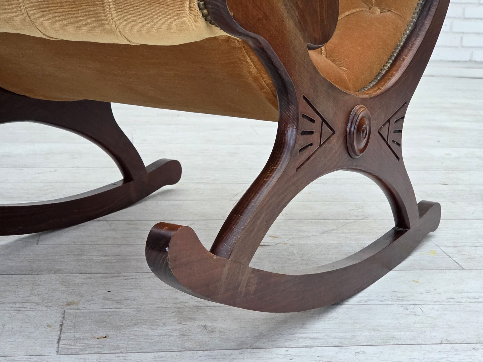 photo buy 1960s, Scandinavian Rocking Chair, Furniture Velour, Dark Beech Wood.