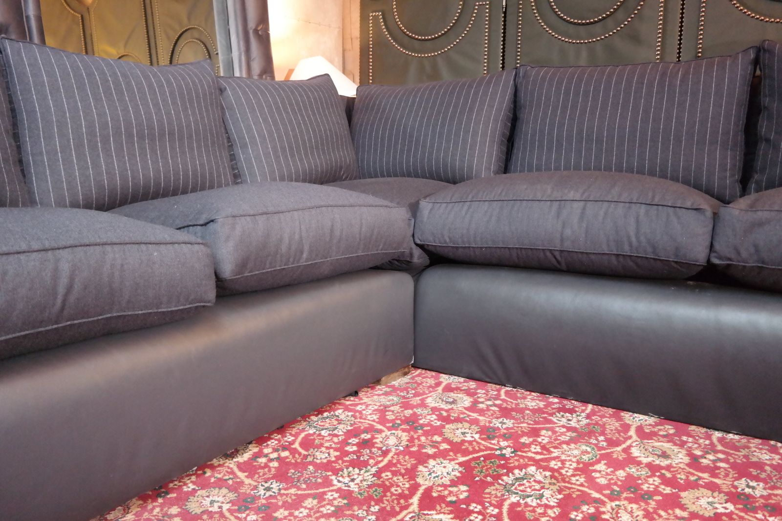 photo furniture George Smith 7 Seater Large Corner Sofa Leather Wool Charcoal Grey Rrp£17000