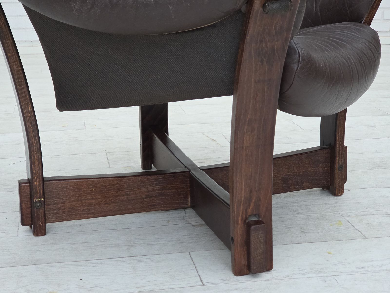 Furniture 1970s, Scandinavian Lounge Chair, Furniture Leather, Oak Wood. photo