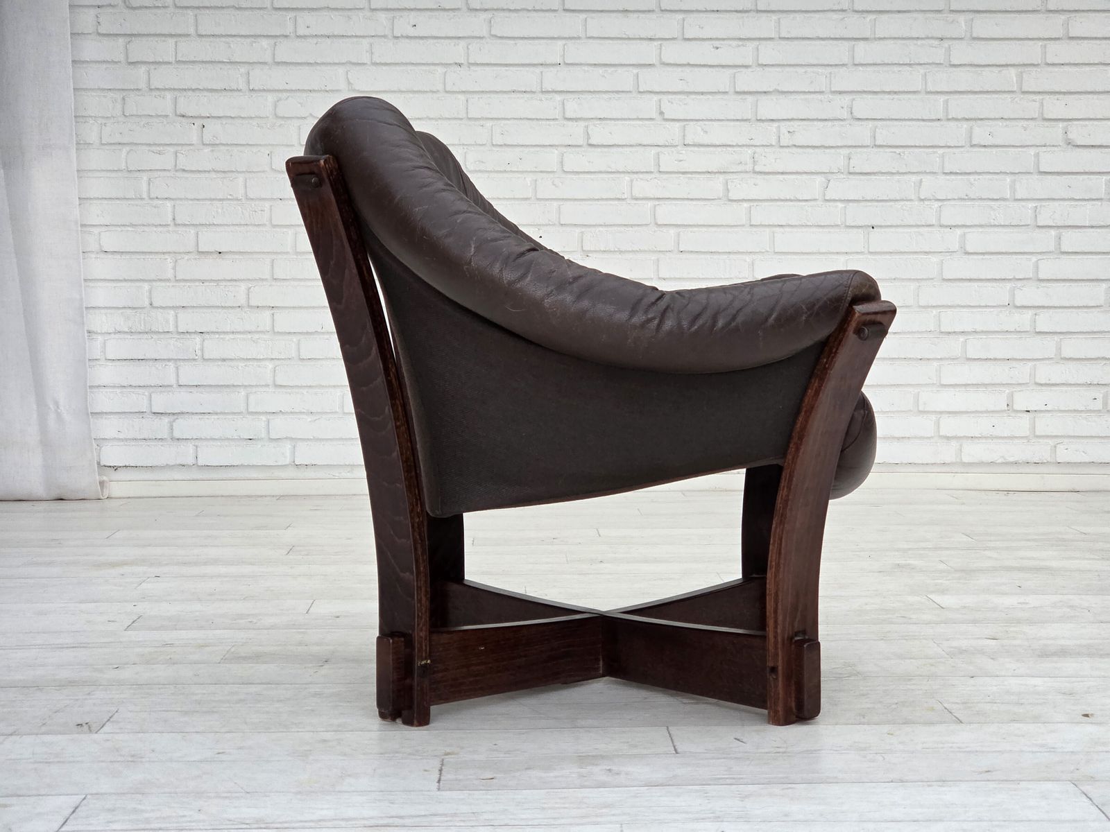 1170.0 1970s, Scandinavian Lounge Chair, Furniture Leather, Oak Wood. photo