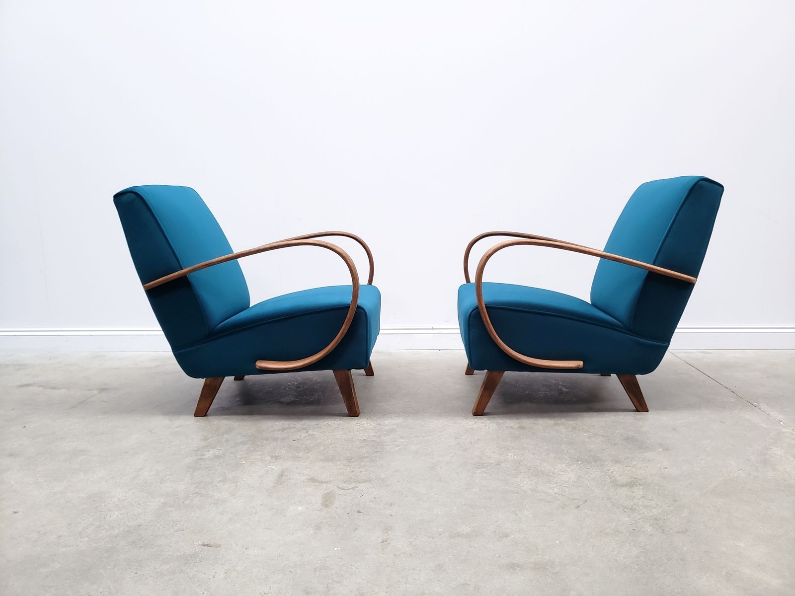 Set Of Two   1930 Jindrich Halabala Bentwood Armchairs, Luxury Teal Velvet photo buy