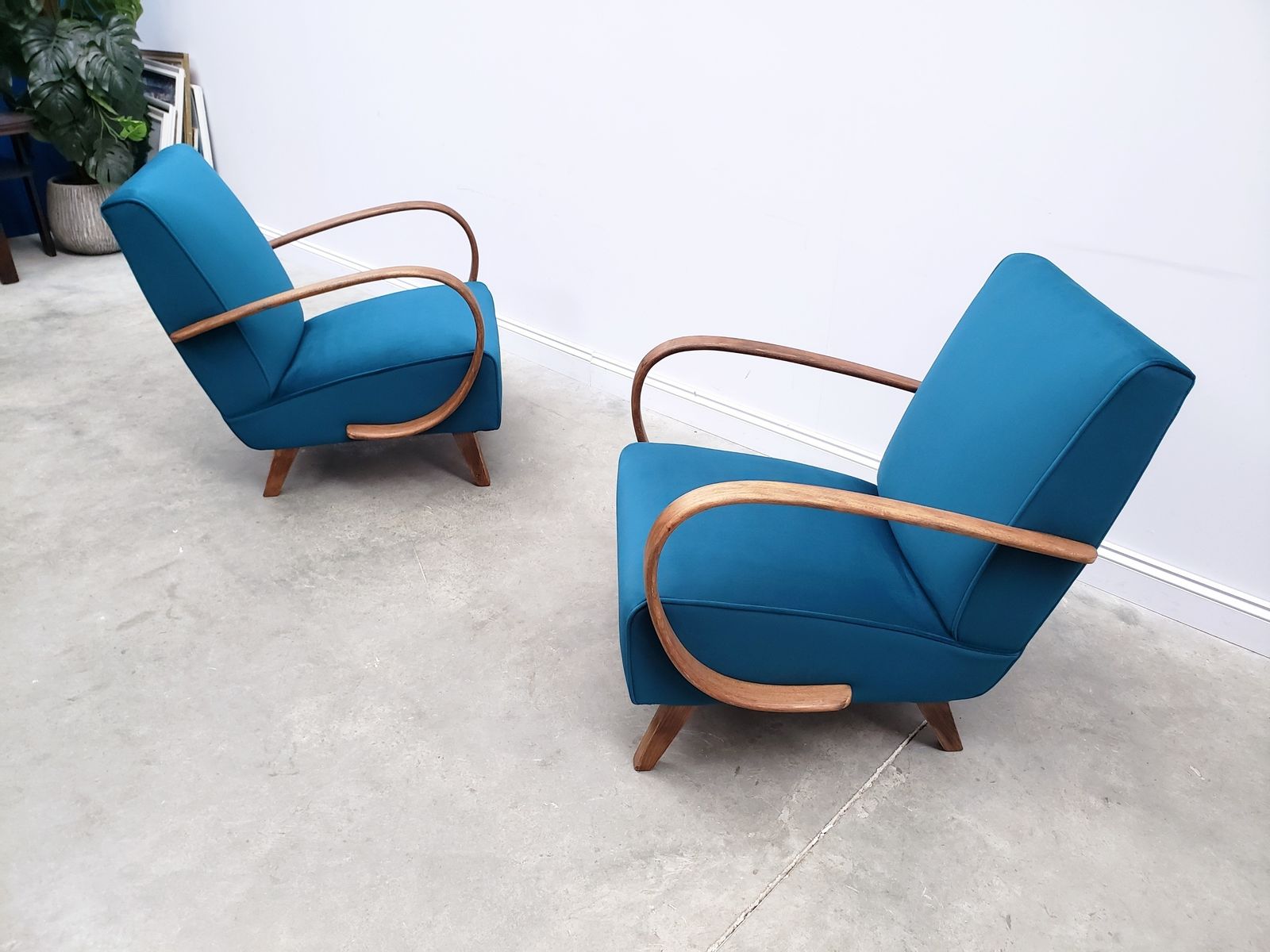 1930 Jindrich Halabala Bentwood Armchairs, Luxury Teal Velvet