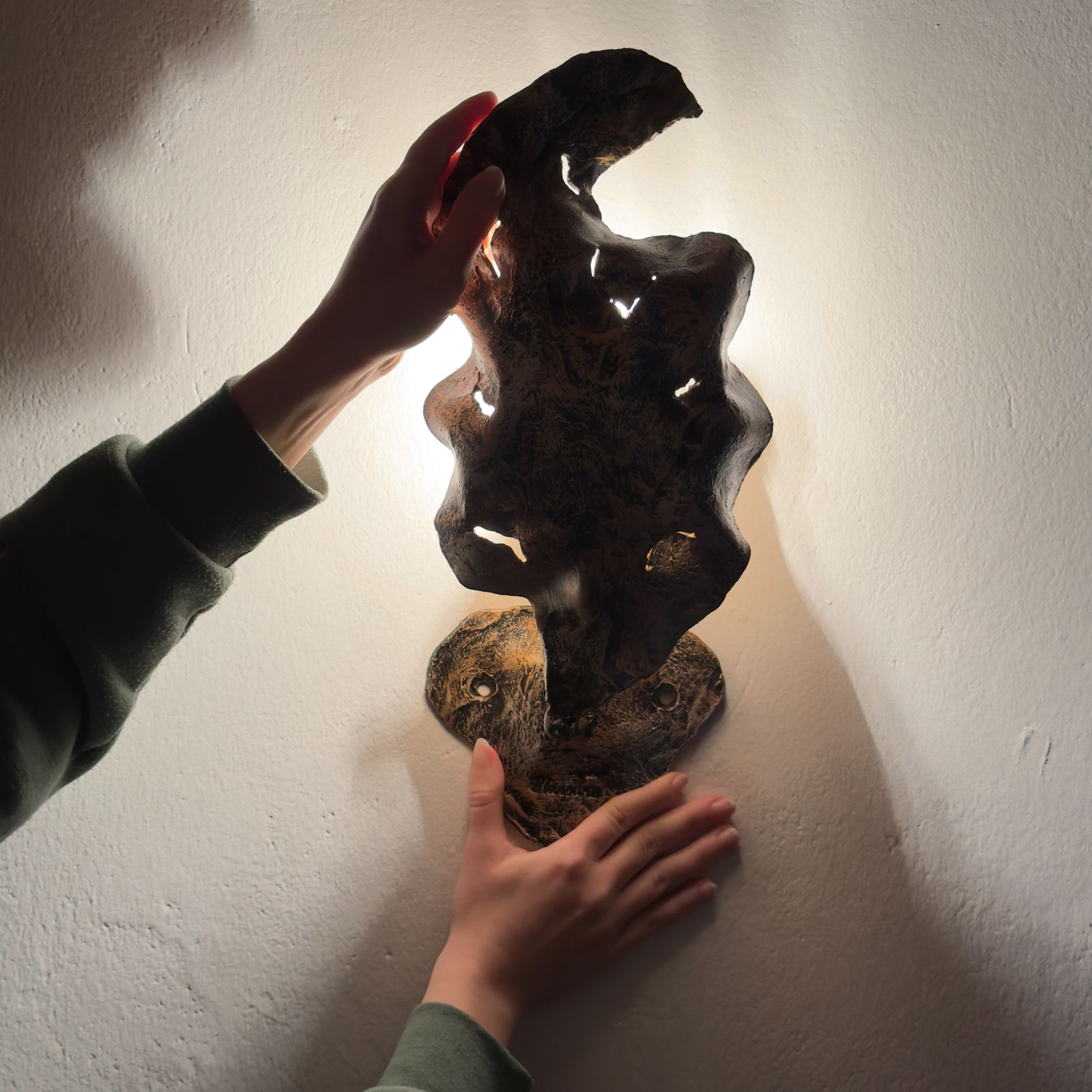 Original Metal Brutalist Wall Lamp By Salvino Marsura, Italy 1970s photo vinterior