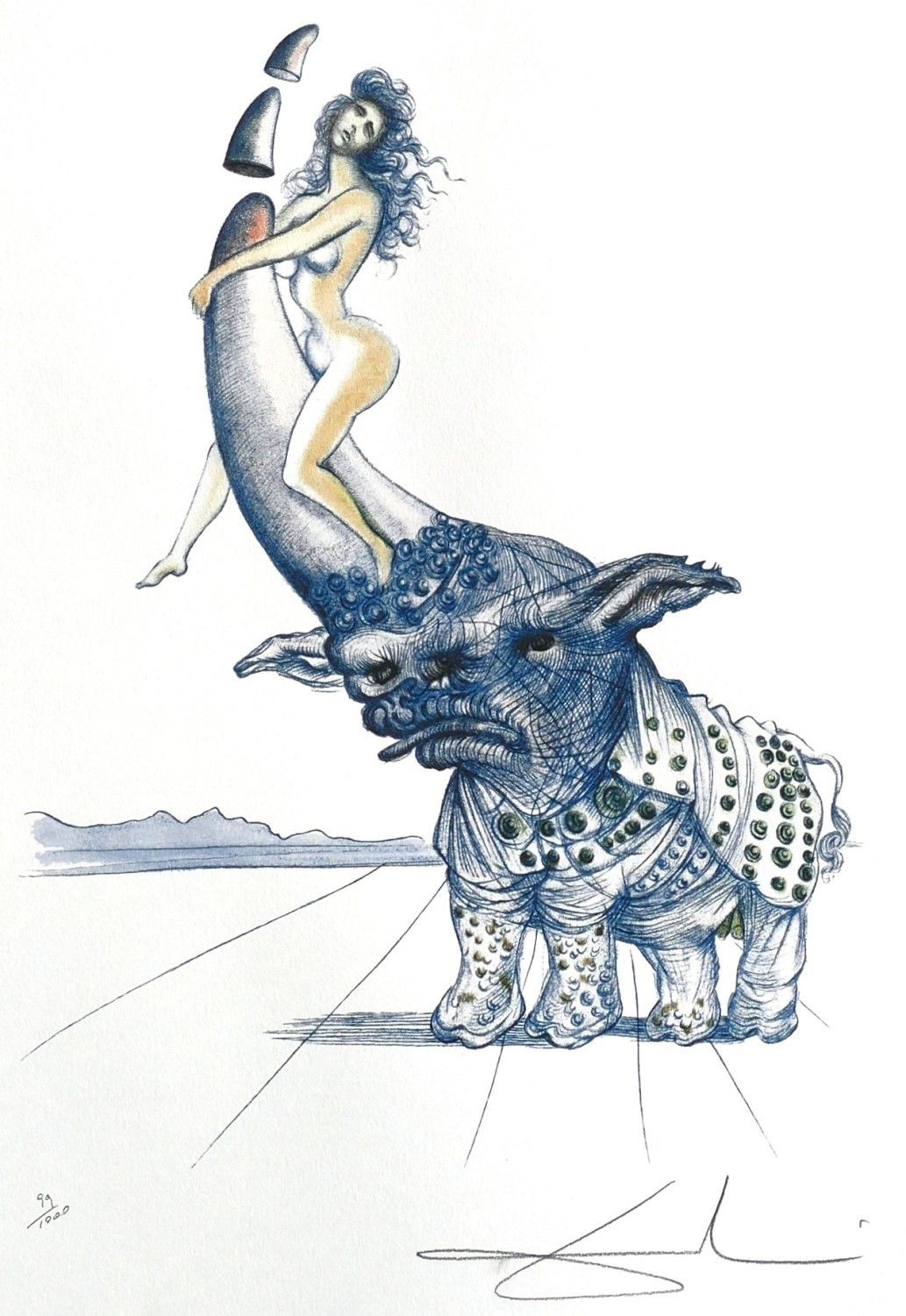 Salvador Dali " Casanova Girl On Rhinoceros Horn " 1967 Lithograph, Signed photo furniture