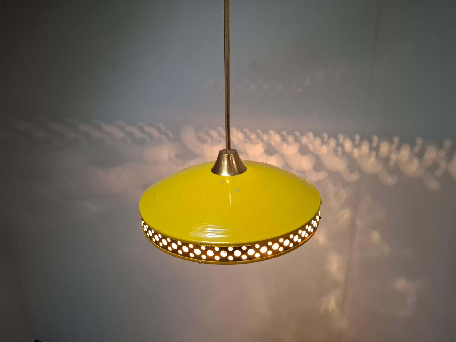 1970s Ludib Mid Century Pendant Lamp In Yellow Metal, Brass And Glass photo 379.0