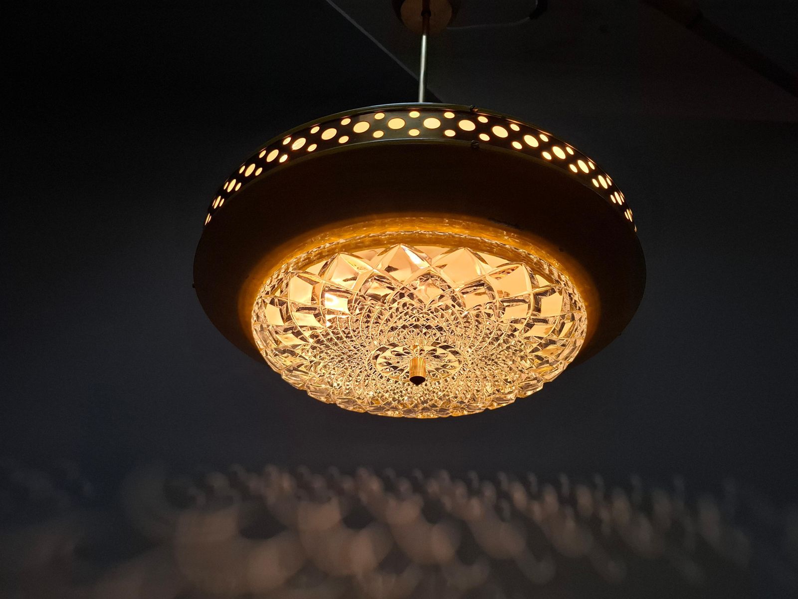 1970s Ludib Mid Century Pendant Lamp In Yellow Metal, Brass And Glass photo vinterior