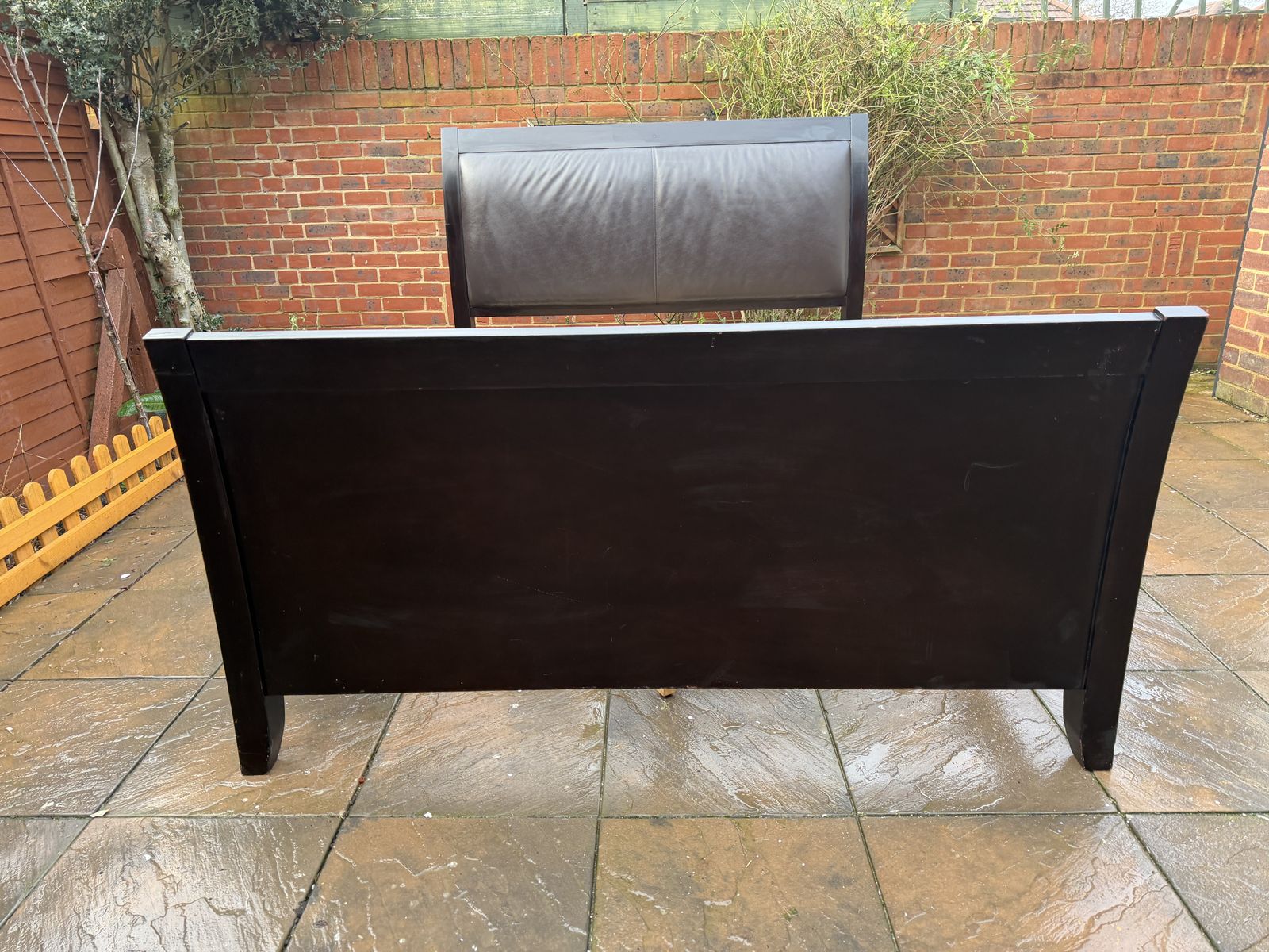 Stunning Deep Merlot Contemporary Sleigh King Bed Frame With Leatherette Head Board – Very Good Condition photo 475.0