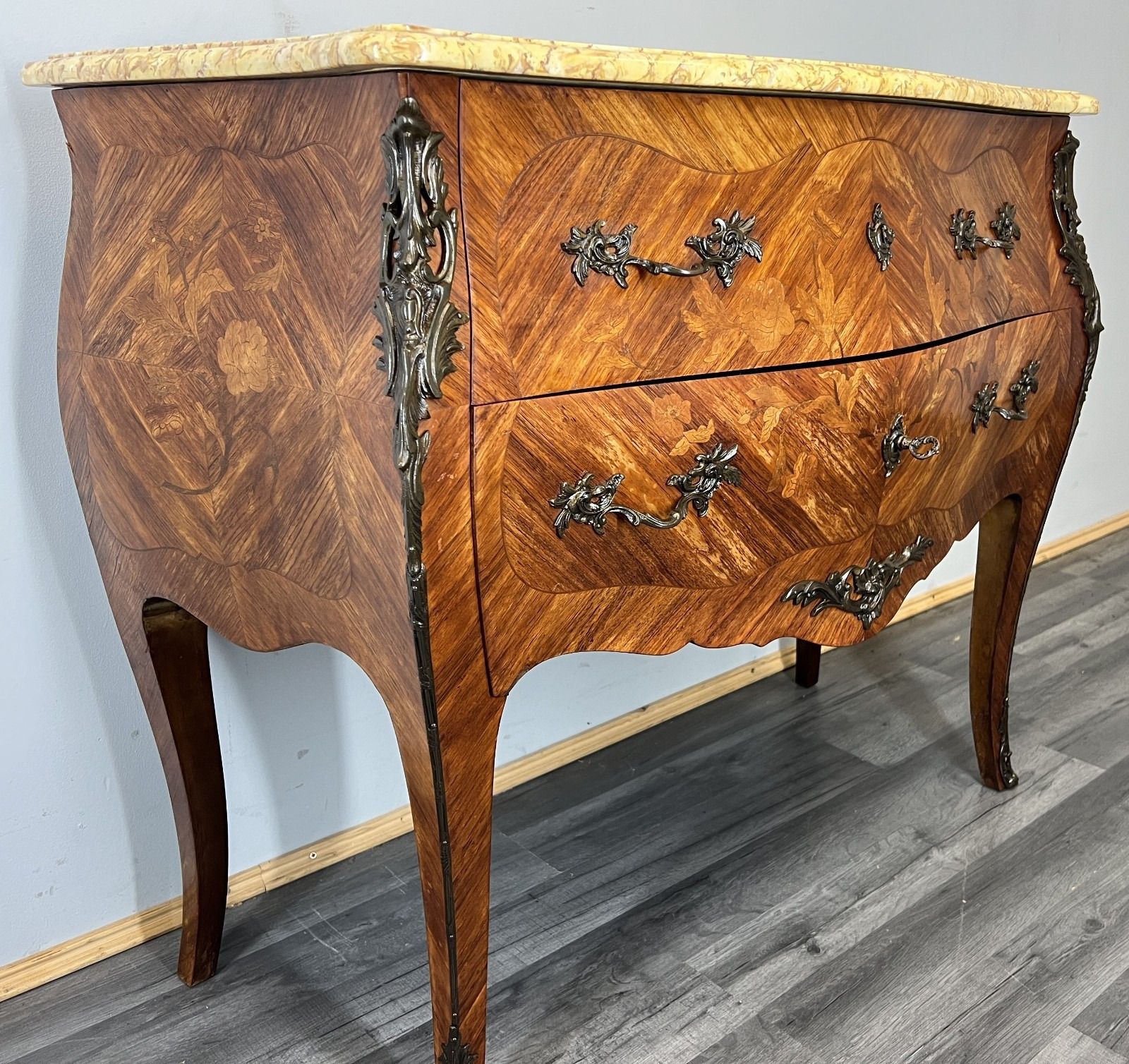Chest Of Drawers Antique French Bombe Walnut Marble Top Carved Cabinet Lot 4706 photo vinterior