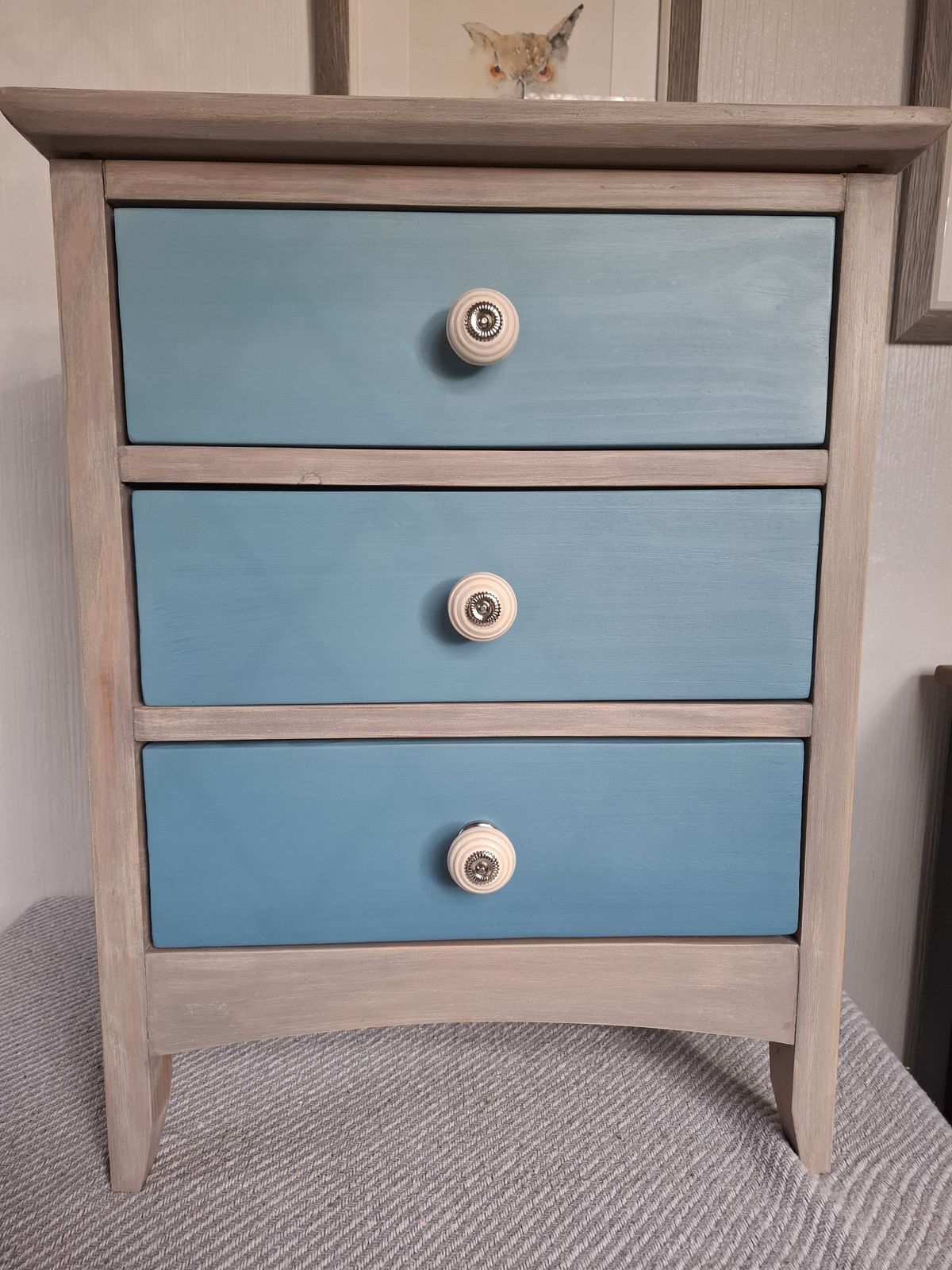 William Morris Strawberry Thief Set Of Drawers, With Fabric Covered Sides And Ombre Effect Drawers   Professionally Upcycled photo for sale