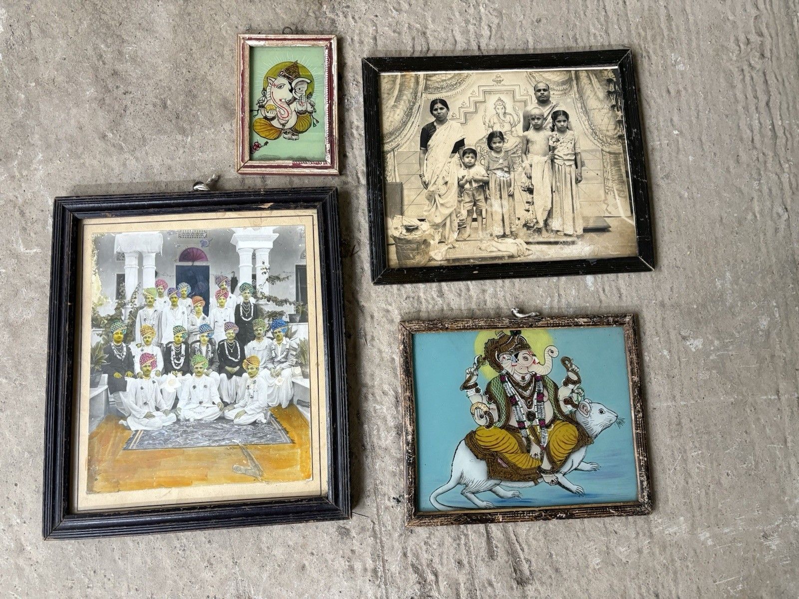 Vtg Antique Lot Collection Of Indian Pictures Wall Art Painted Photographs R1021 photo furniture