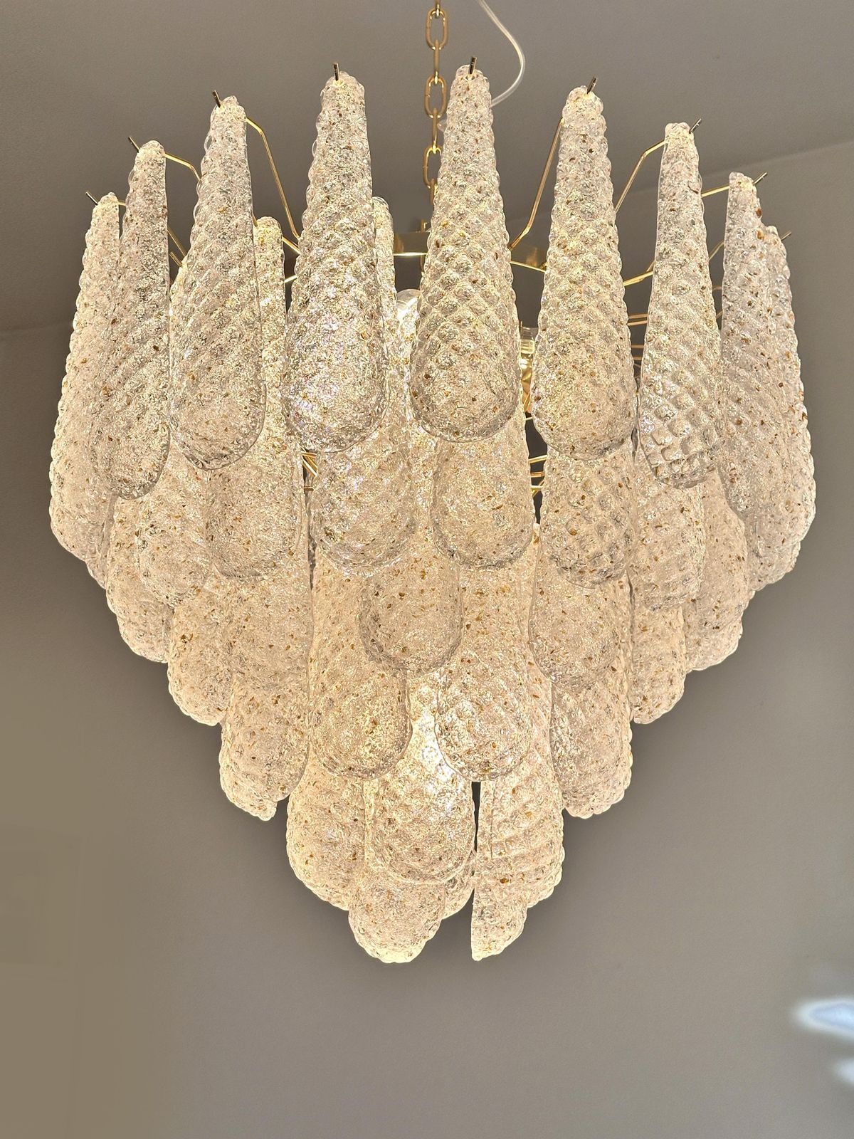 photo for sale Mid Century Modern “Conchiglie” Murano Glass Gold Chandelier