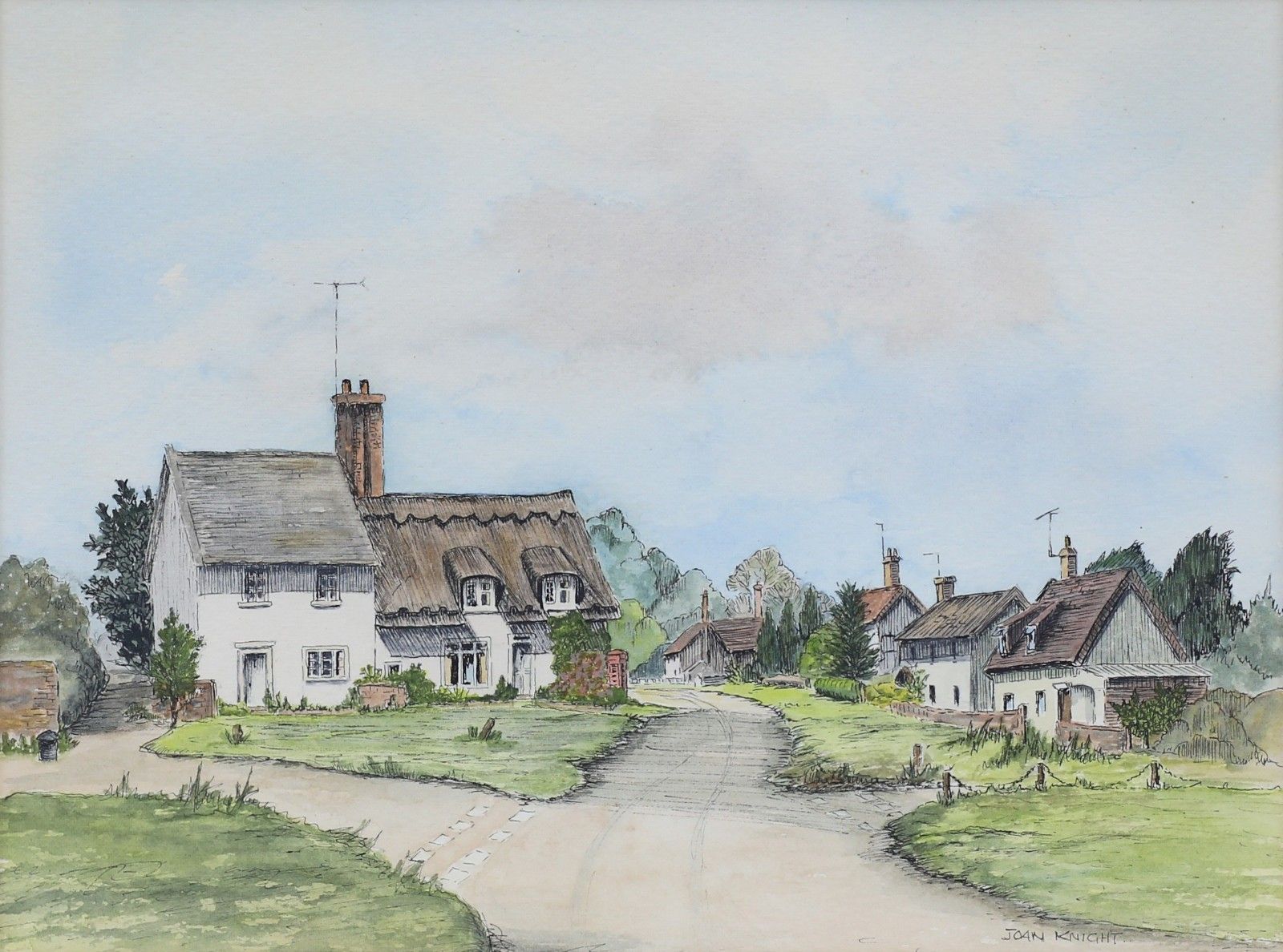 Watercolour By Joan Knight. Titled "The Village Green, Tostock". photo furniture