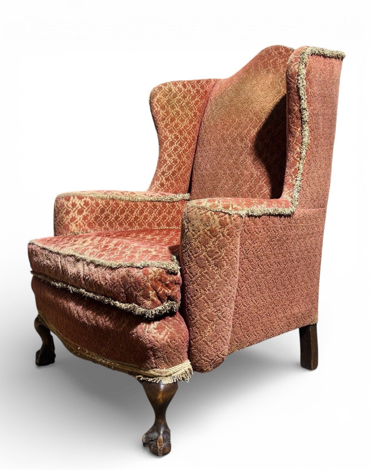 Antique Walnut Wing Back Armchair Claw And Ball Feet Queen Anne Style C1910 Rare photo for sale