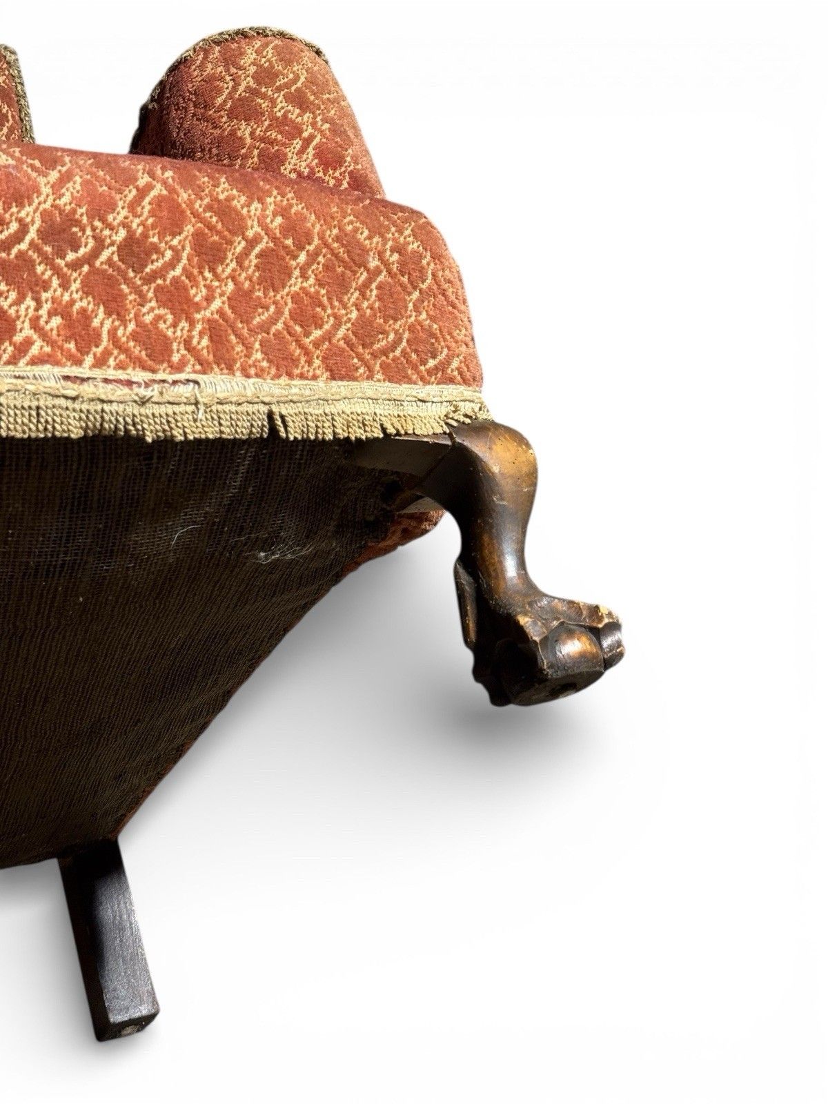 photo furniture Antique Walnut Cammel Back Sofa Claw And Ball Feet Queen Anne Style C1910 Rare