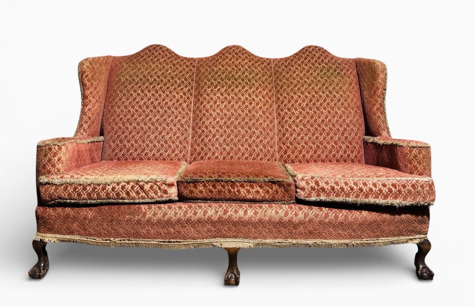 photo buy Antique Walnut Cammel Back Sofa Claw And Ball Feet Queen Anne Style C1910 Rare