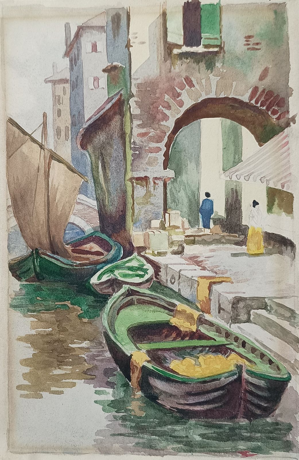 Original Watercolour Painting Whitney Quayside Scene Unframed. photo vintage