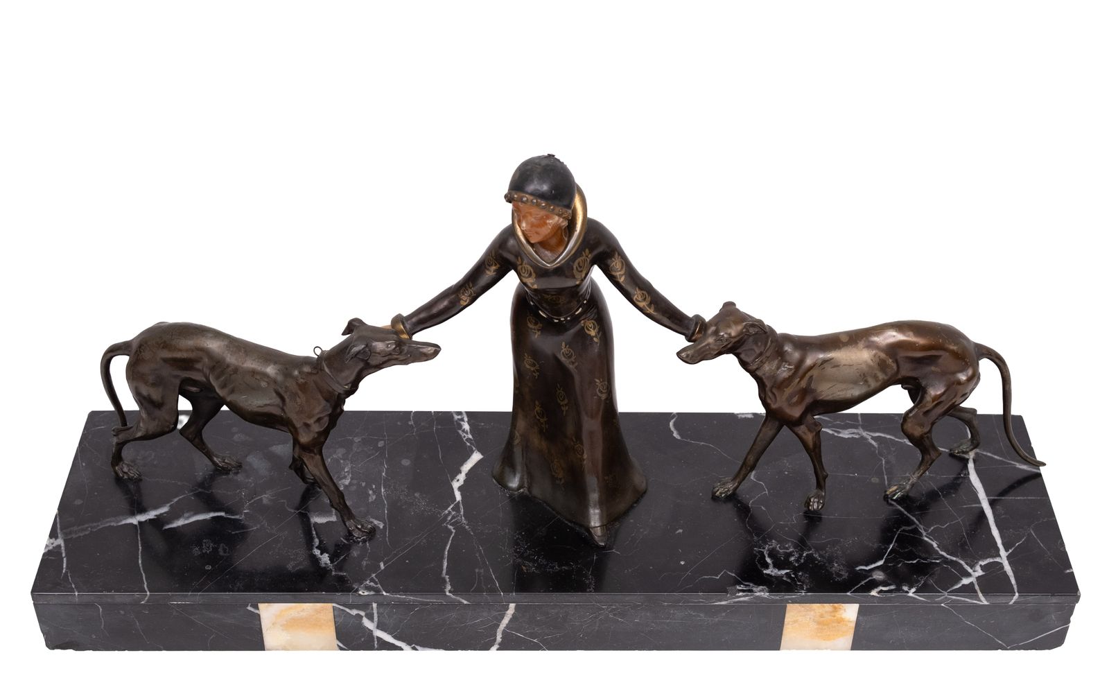 Art Deco Sculpture Of Woman With Greyhounds 1920/30s France photo for sale