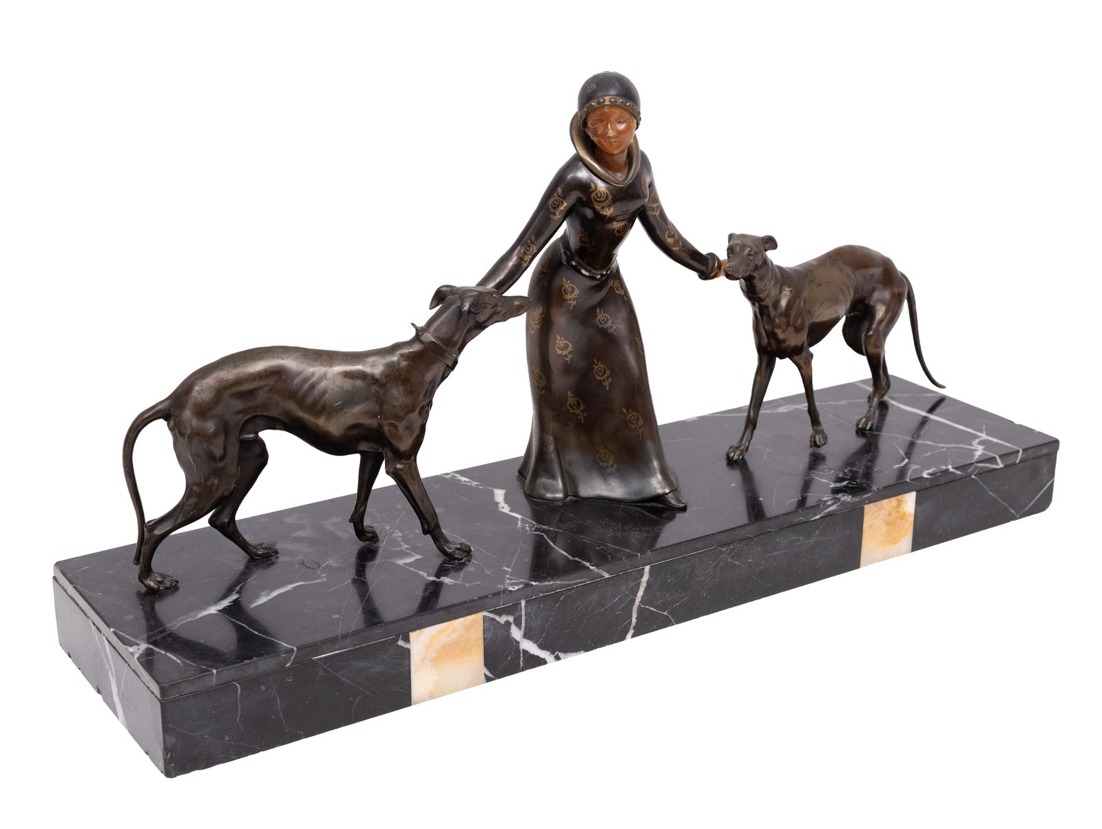 Art Deco Sculpture Of Woman With Greyhounds 1920/30s France photo buy