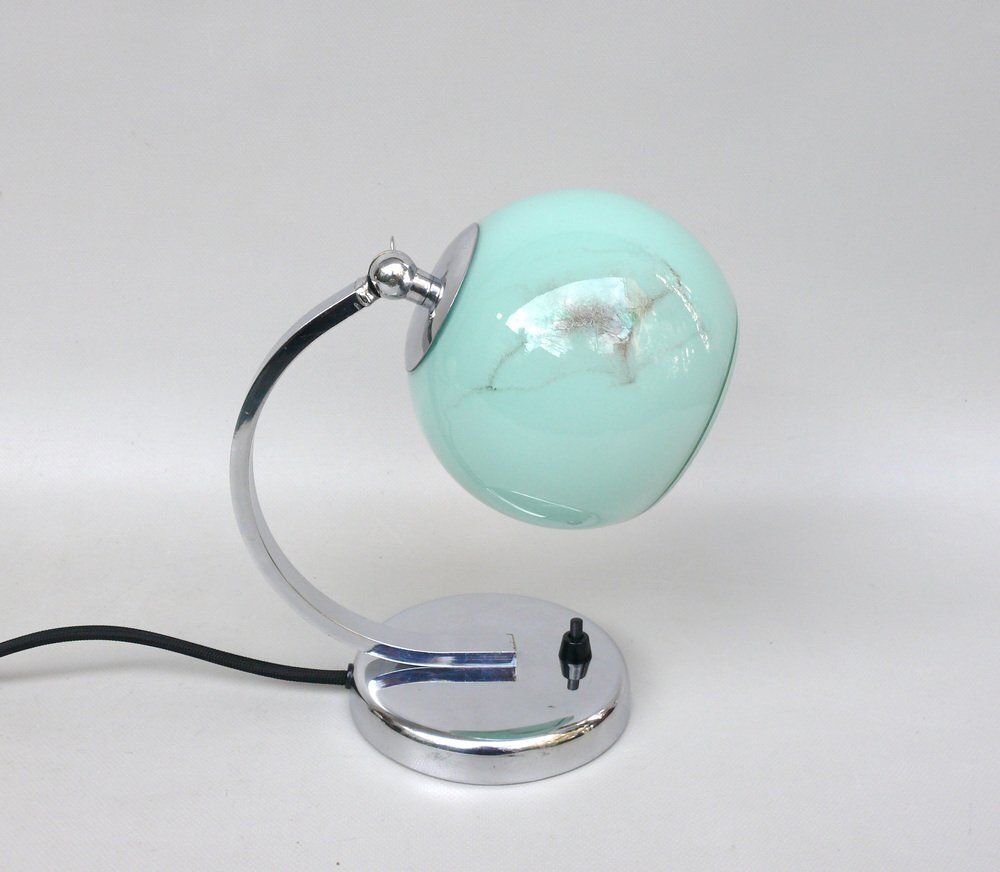 Art Deco Bedside Lamp In Chrome Plated & Glass Shade, 1930s photo 1778.0