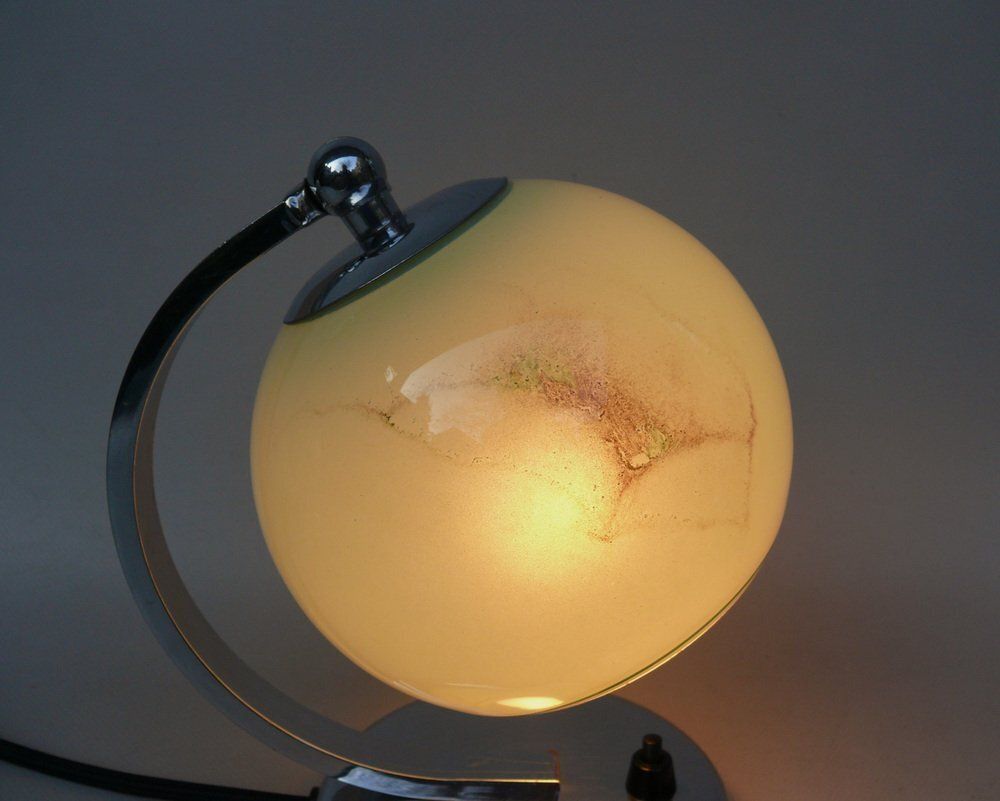 photo furniture Art Deco Bedside Lamp In Chrome Plated & Glass Shade, 1930s