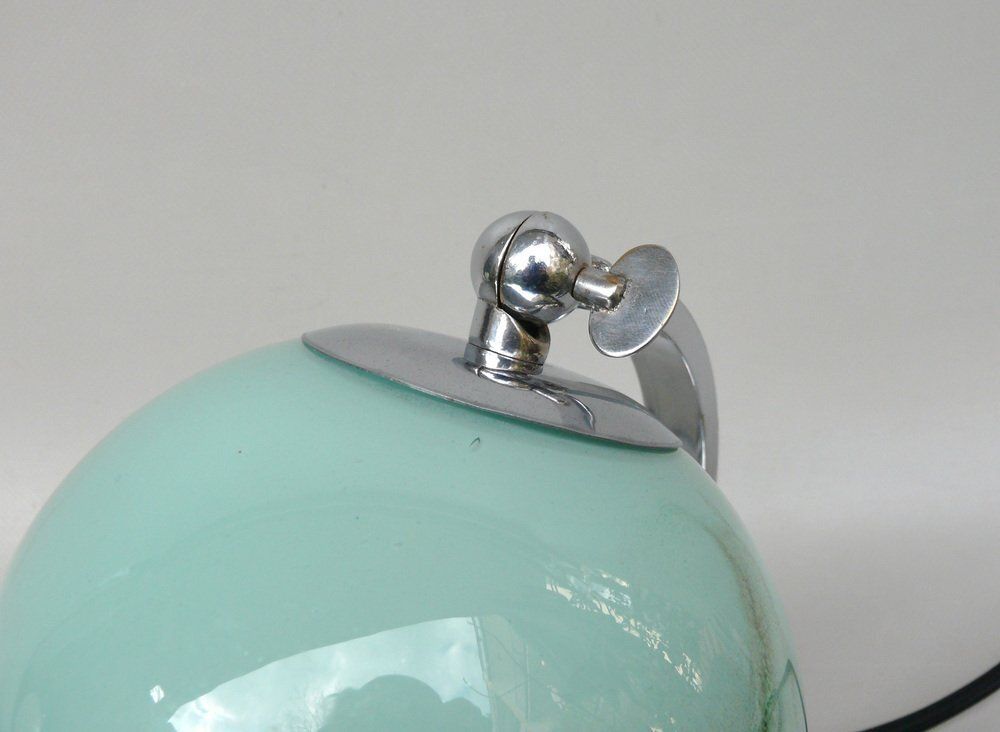photo vintage Art Deco Bedside Lamp In Chrome Plated & Glass Shade, 1930s