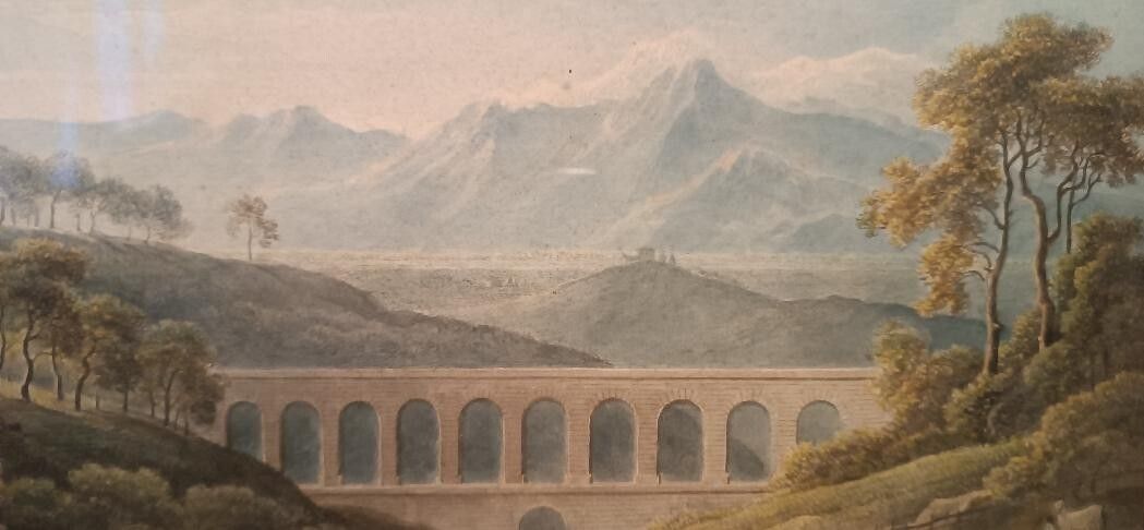 Early 19th Century Watercolor On Paper   Landscape With Aqueduct And Aqueduct Bridge photo vinterior
