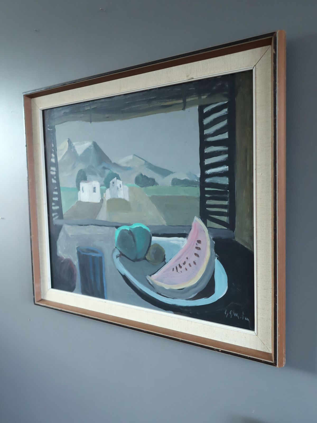 Still Life With Mountain View, Oil Painting photo Art