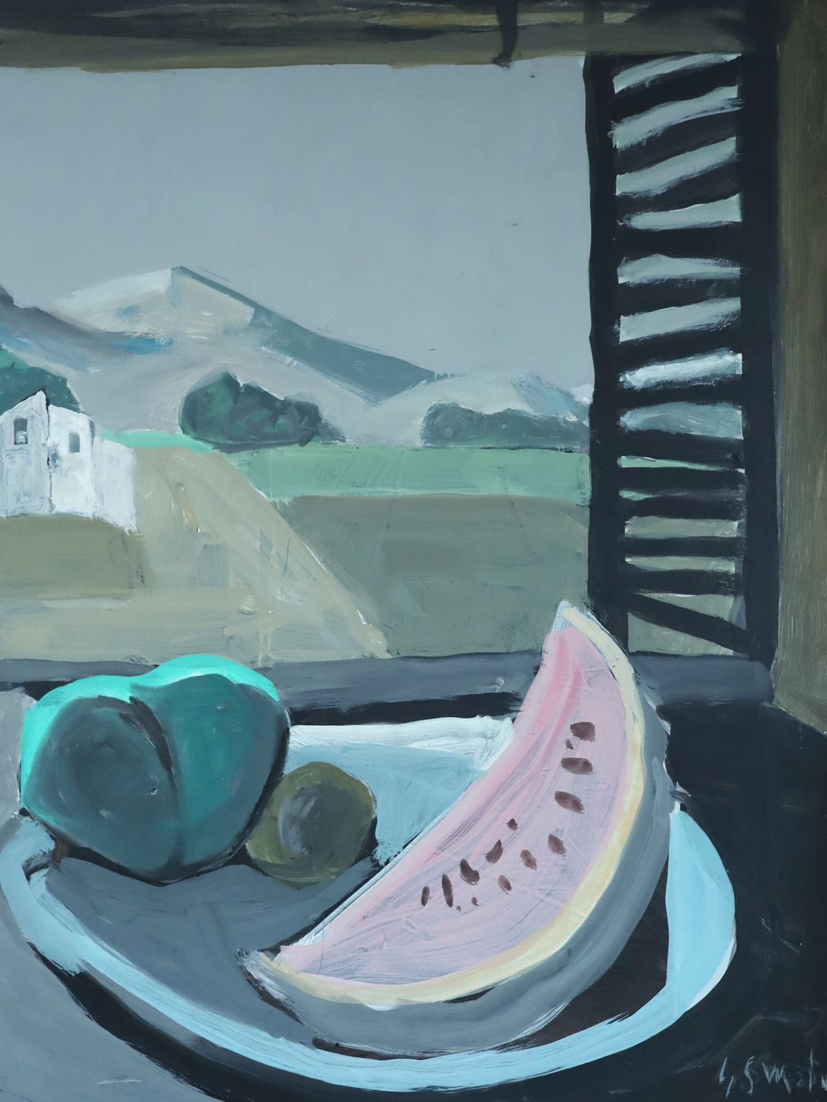 Art Still Life With Mountain View, Oil Painting photo
