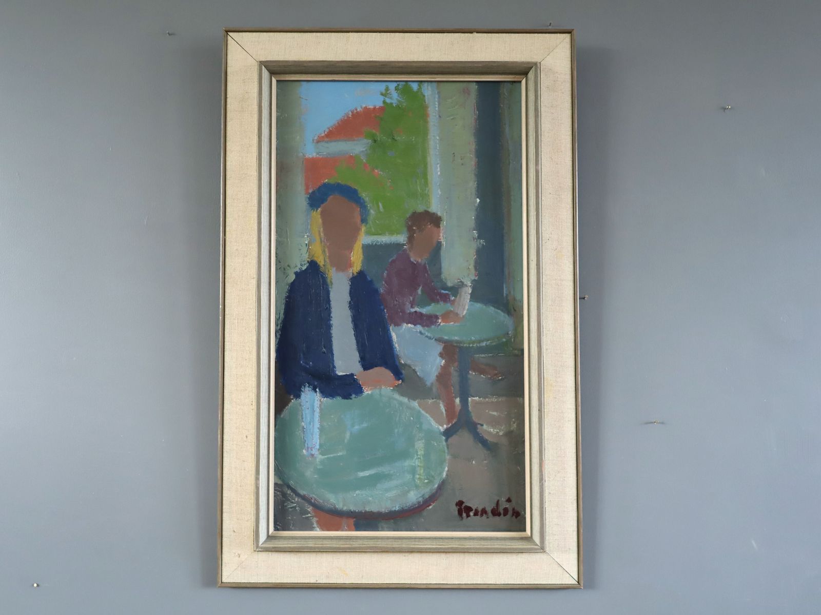 Cafe Corner  Oil Painting, Mid 20th Century