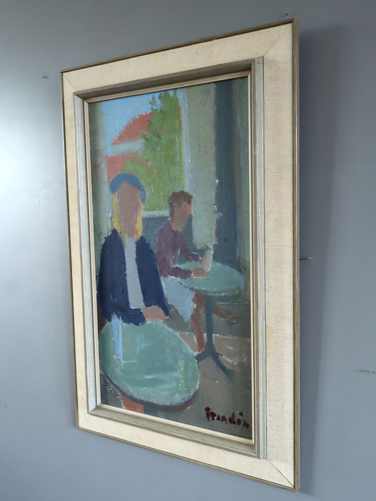 Cafe Corner  Oil Painting, Mid 20th Century photo for sale