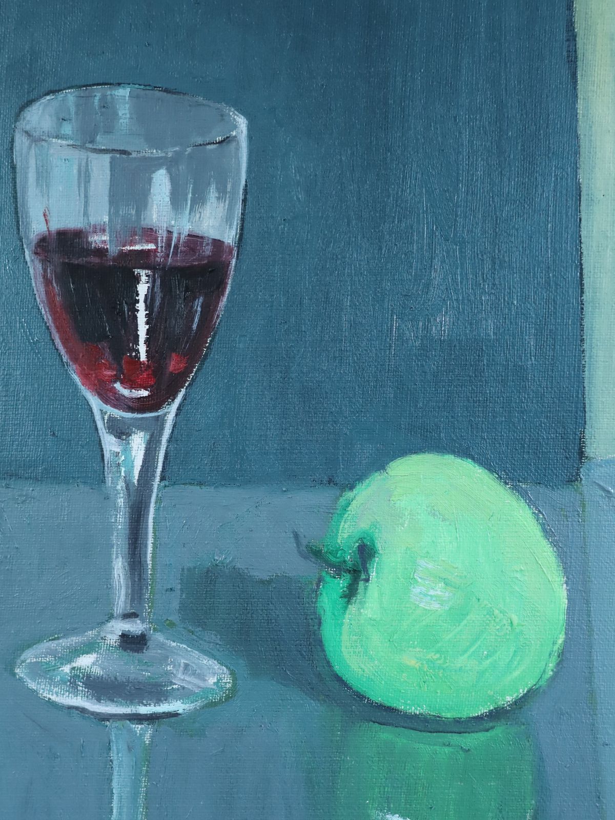 photo for sale Green Apple With Glasses  Oil Painting