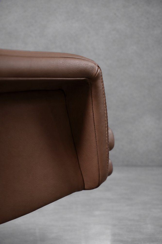 Set Of Mid Century Modern Danish Brown Leather Swivel Chair & Ottoman, 1970s photo buy