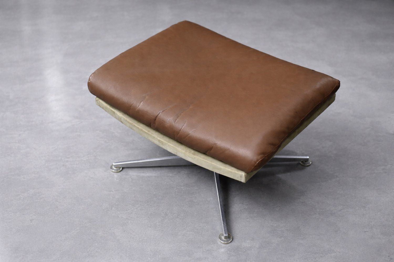 Furniture Set Of Mid Century Modern Danish Brown Leather Swivel Chair & Ottoman, 1970s photo