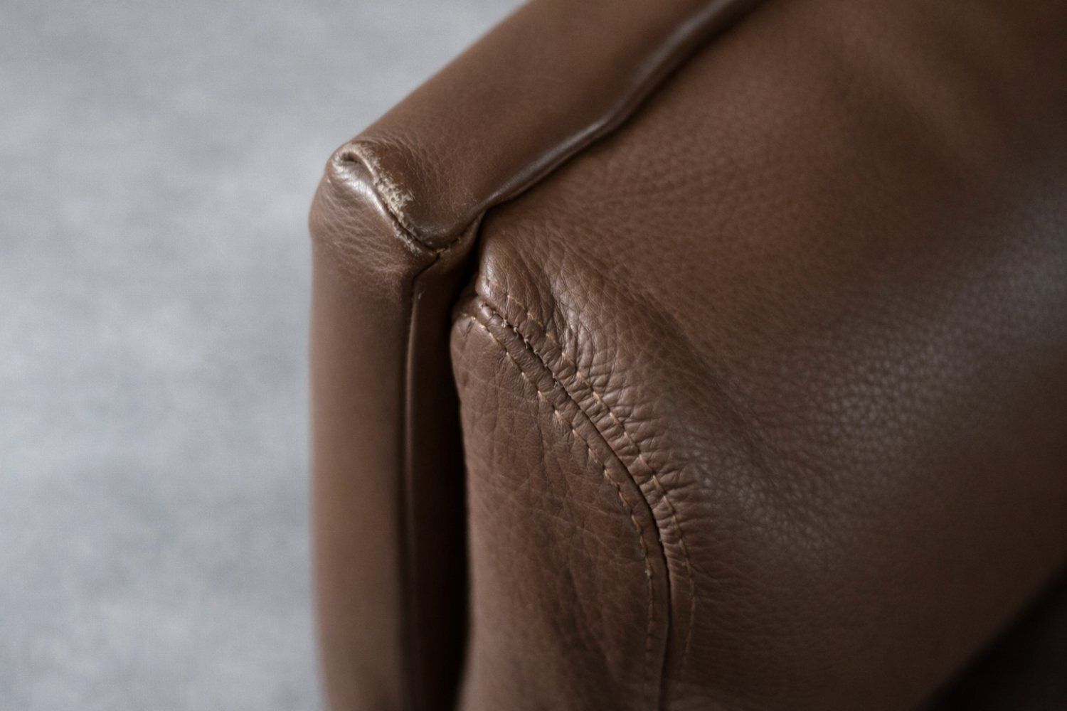 photo buy Set Of Mid Century Modern Danish Brown Leather Swivel Chair & Ottoman, 1970s