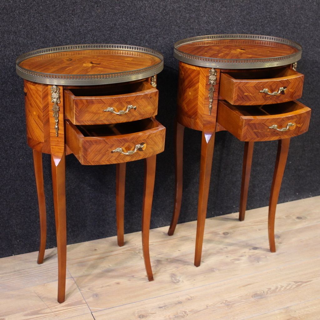 Pair Of 20th Century French Oval Inlaid Bedside Tables photo Furniture