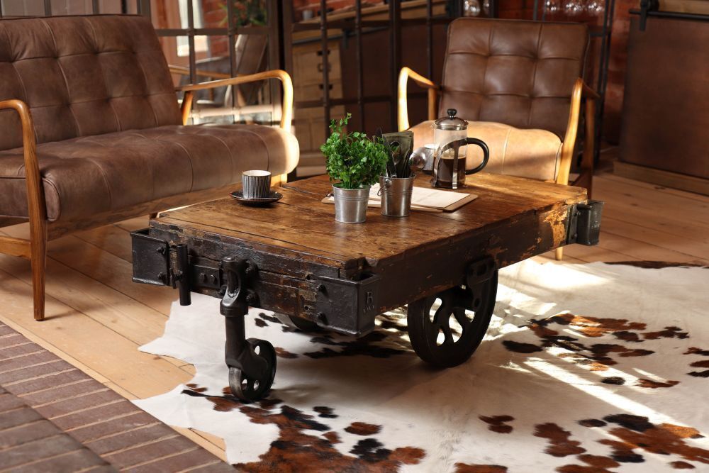 Industrial Style Trolley Cart Coffee Table photo furniture