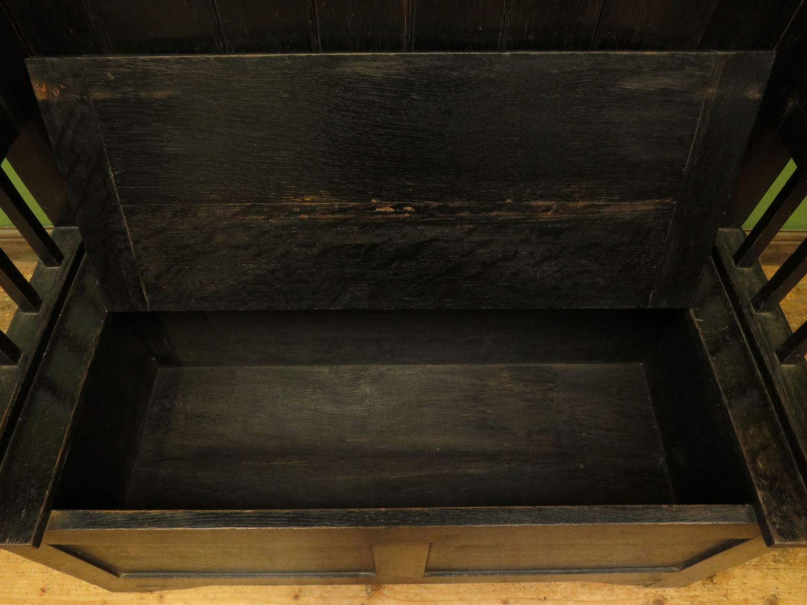 Arts And Crafts Oak Tavern Bench With Locker Seat photo vinterior